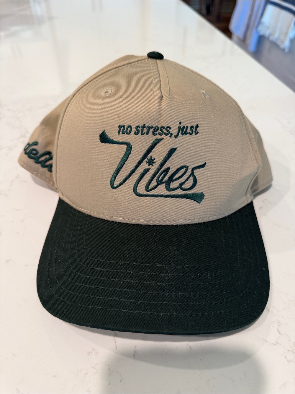 OTTO Tan and Dark Green 'No Stress, Just Vibes' Cap